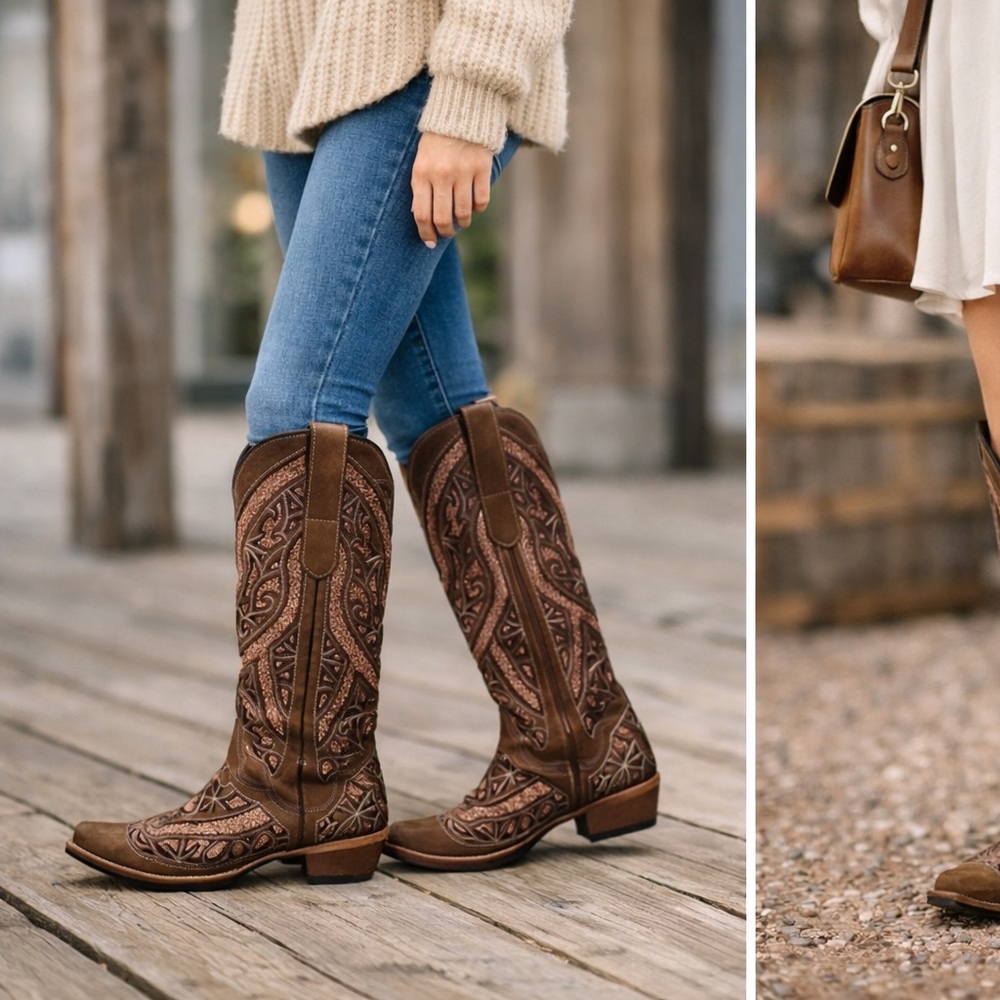J.B. Dillon Tan Embroidered Western Boots